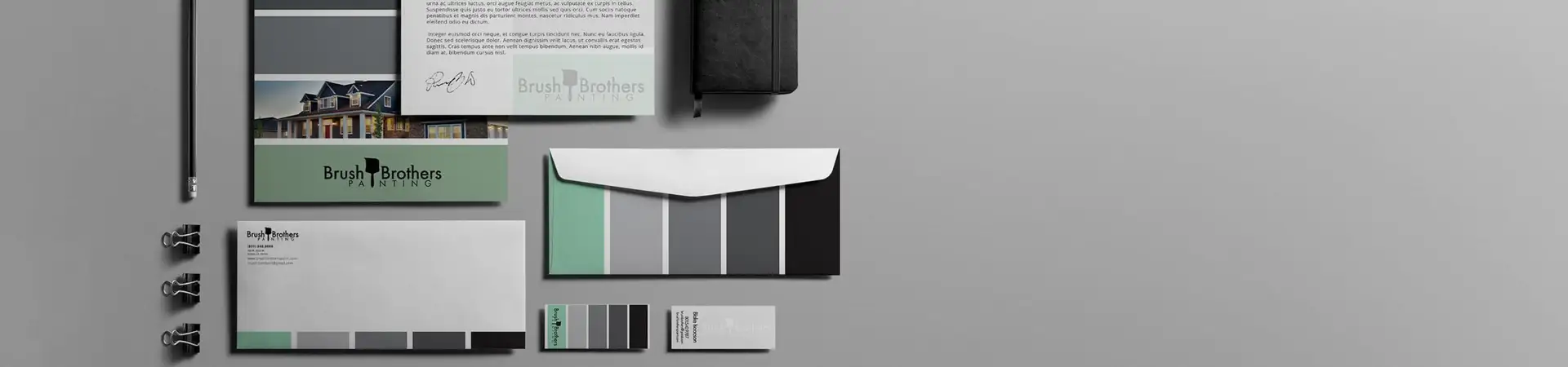 Brush Brothers Painting branding collateral, showcasing graphic design.