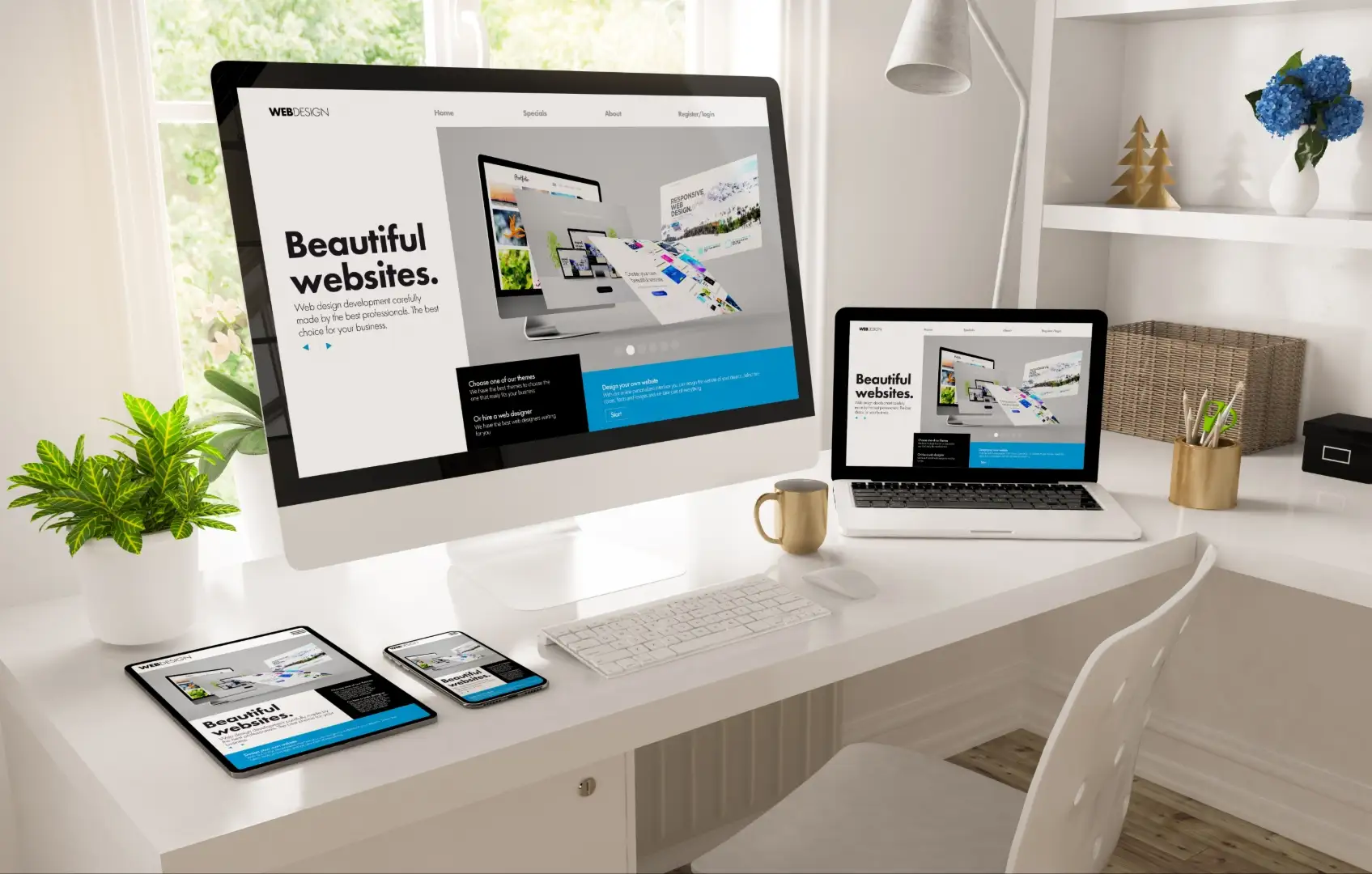 Professional website management services displayed on multiple devices.